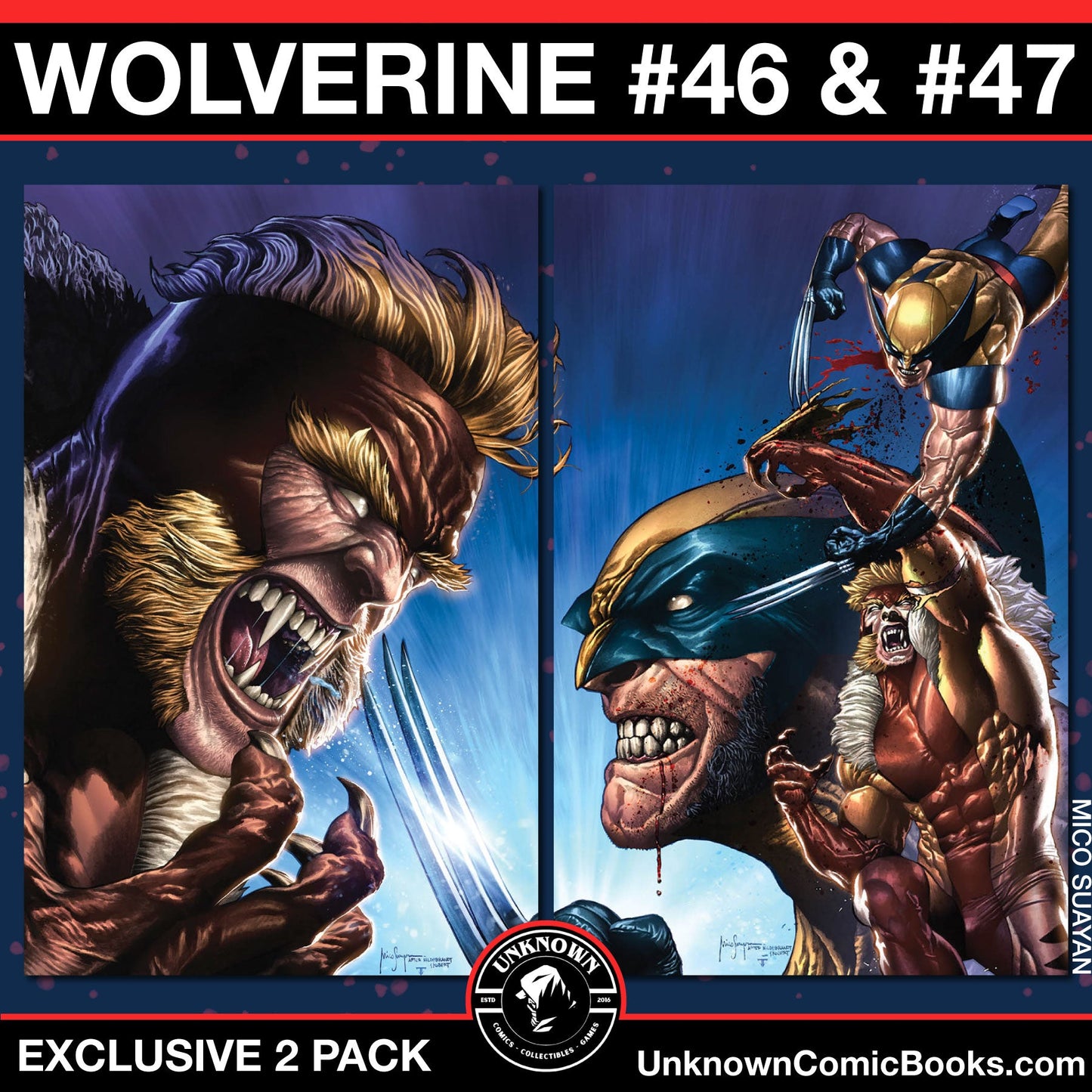 [2 Pack] Wolverine #46 & #47 Unknown Comics Mico Suayan  Exclusive Virgin Var (04/10/2024)