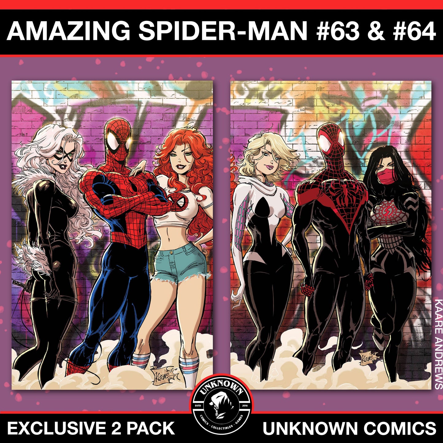 [2 Pack] Amazing Spider-Man #63-#64 Unknown Comics Kaare Andrews Connecting Covers Exclusive Virgin Var (12/25/2024)