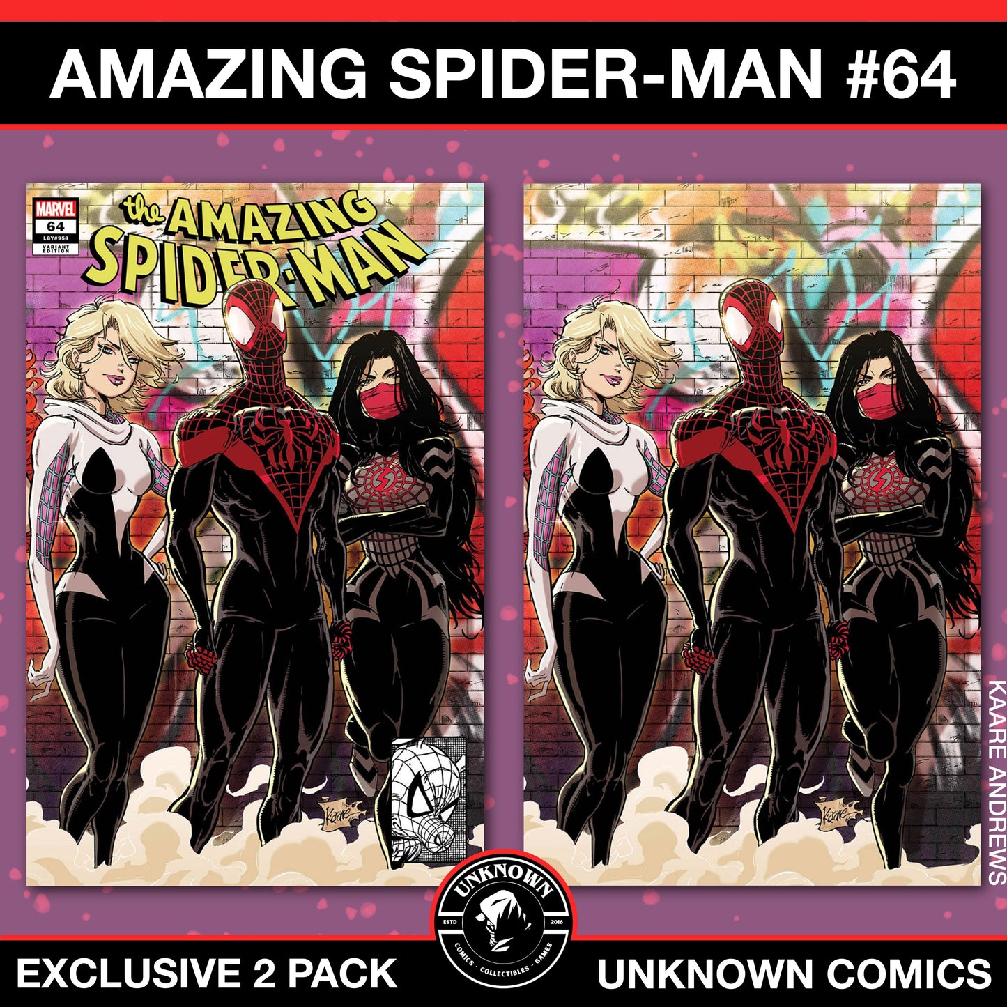 [2 Pack] Amazing Spider-Man #64 Unknown Comics Kaare Andrews Connecting Cover Exclusive Var (12/25/2024)
